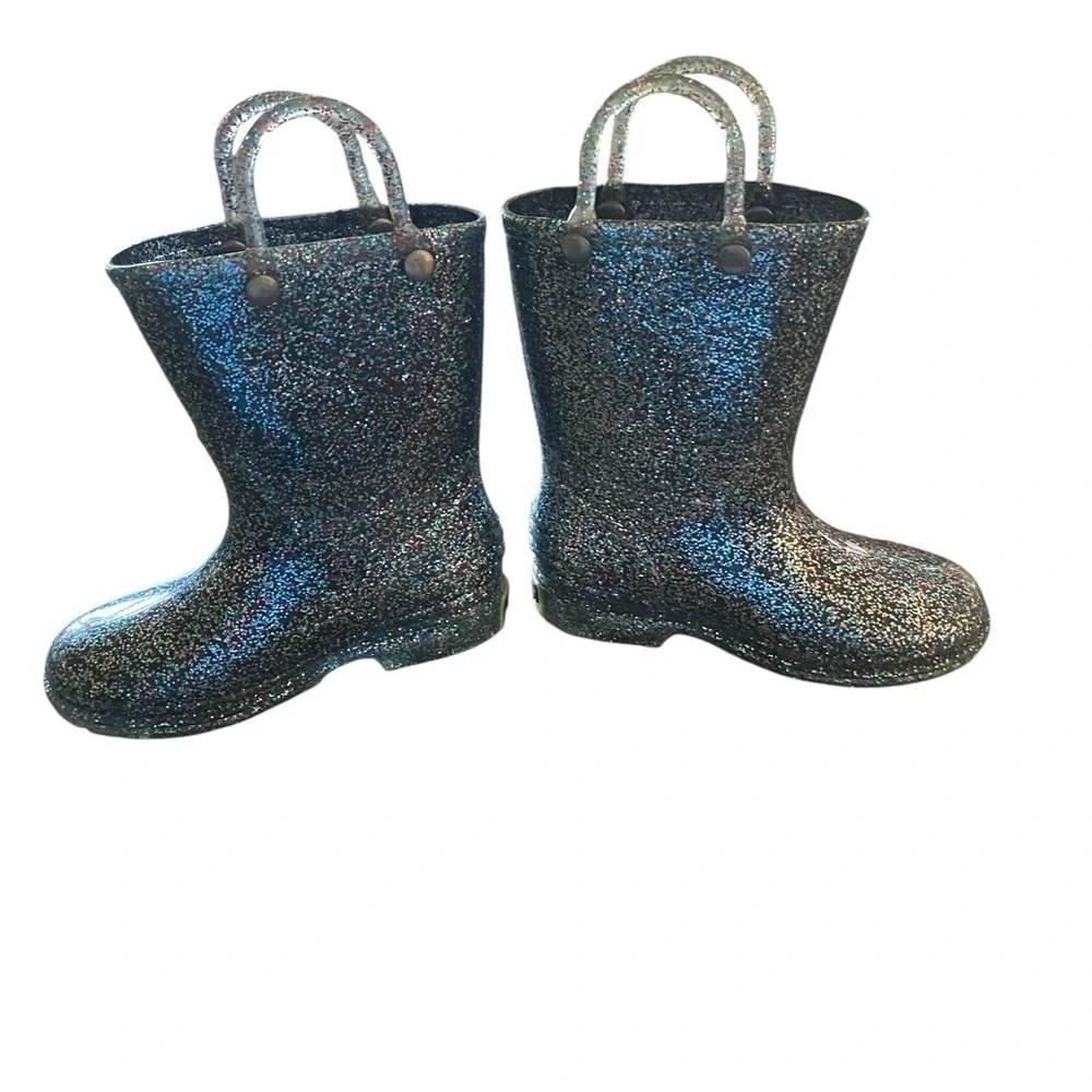 Western Chief black rainbow KIDS GLITTER RAIN BOOTS Winter Rubber Outdoor shoes